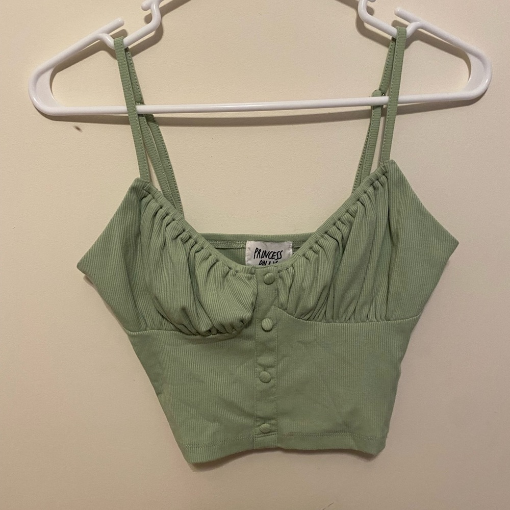 Princess Polly Light Green Button-Up Crop Top
